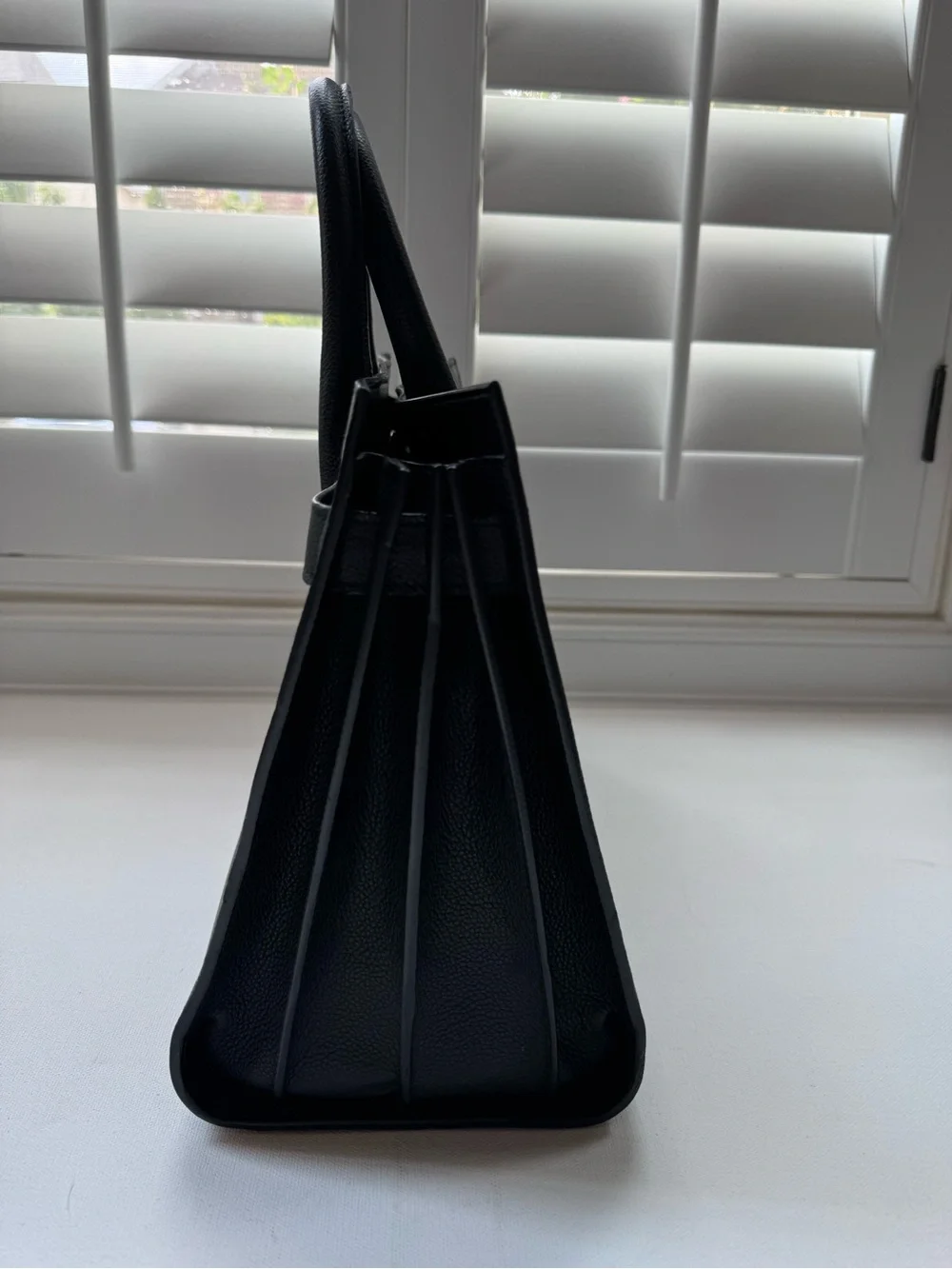 LUXE Sac de Jour black grained leather tote silver hardware medium size